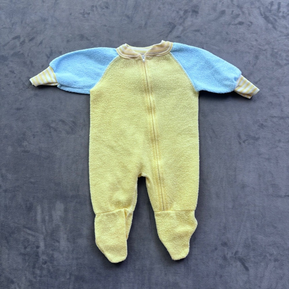 Vintage Gerber Baby Sleeper Yellow Blue Fleece Footed Pajamas 0-6 Months USA